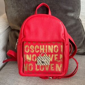 Moschino Red Backpack with Gold Accents